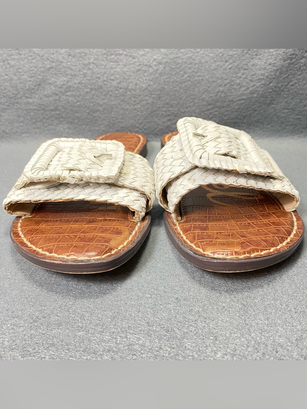 Sam Edelman-Gabriela White Woven Leather Flats Sandals w/Buckle Women’s Sz 9.5 M - Picture 9 of 16